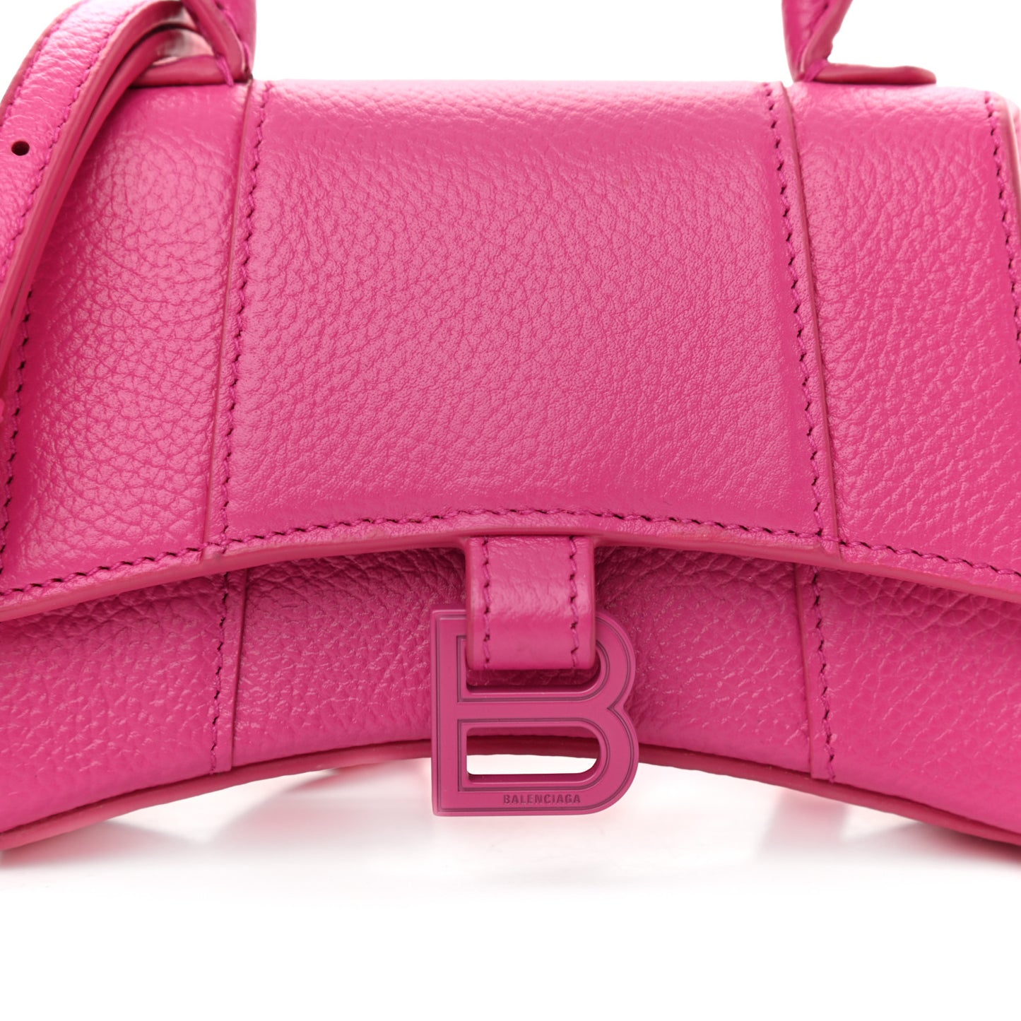 Grained Calfskin Tonal B Hourglass Top Handle Bag Mini Fuchsia