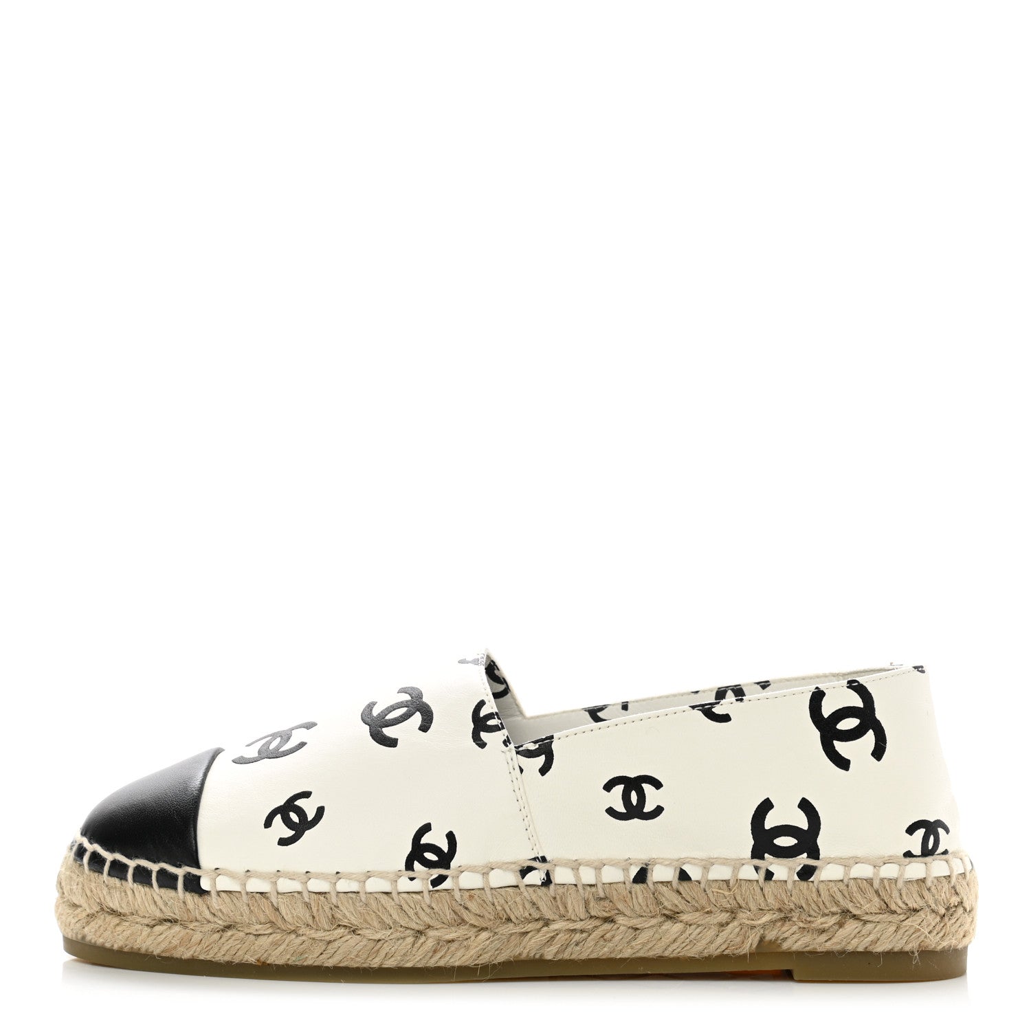 Chanel Lambskin Printed CC Espadrilles 35 White Black 1 of 10