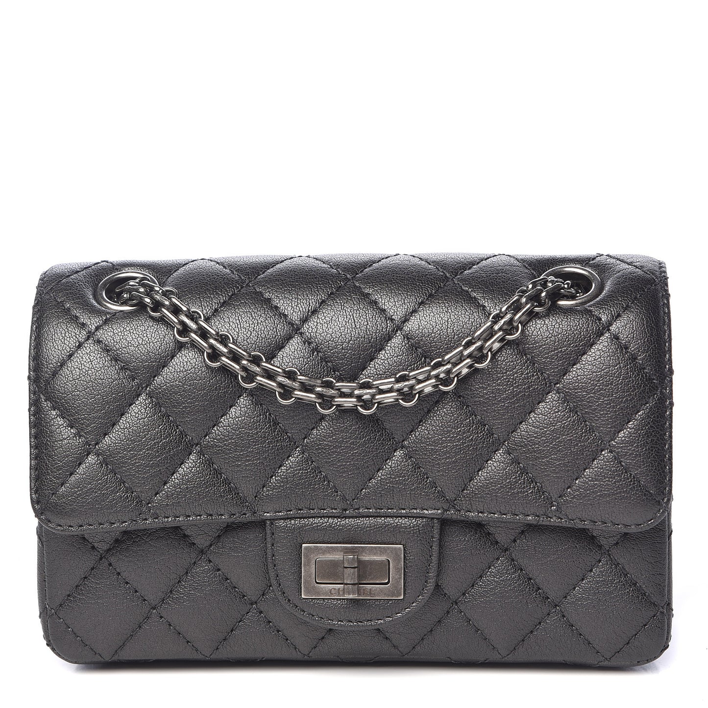 Metallic Sheepskin Quilted 2.55 Reissue Mini Flap Dark Silver