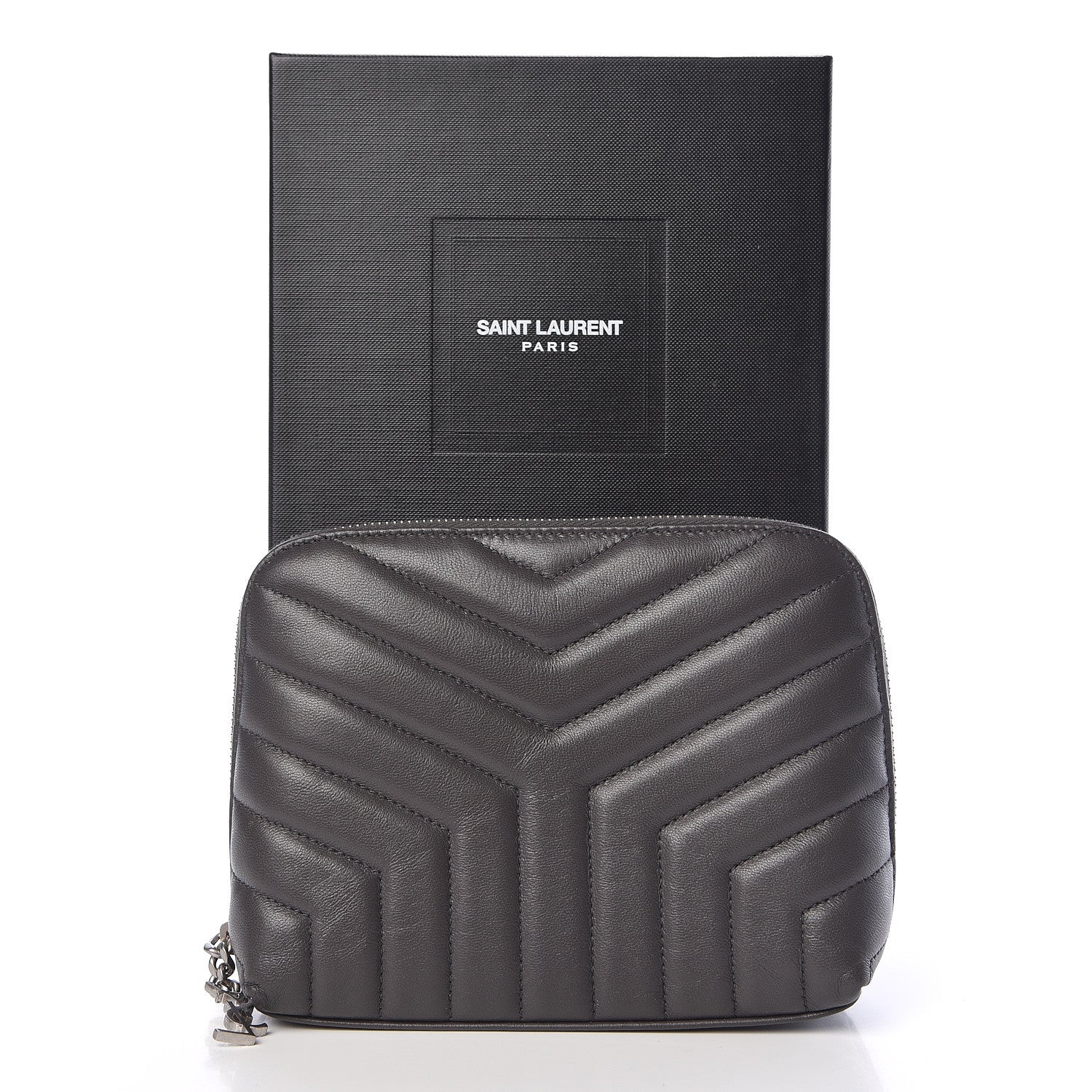 Saint Laurent Lambskin Matelasse Cosmetic Case Asphalt 8 of 8