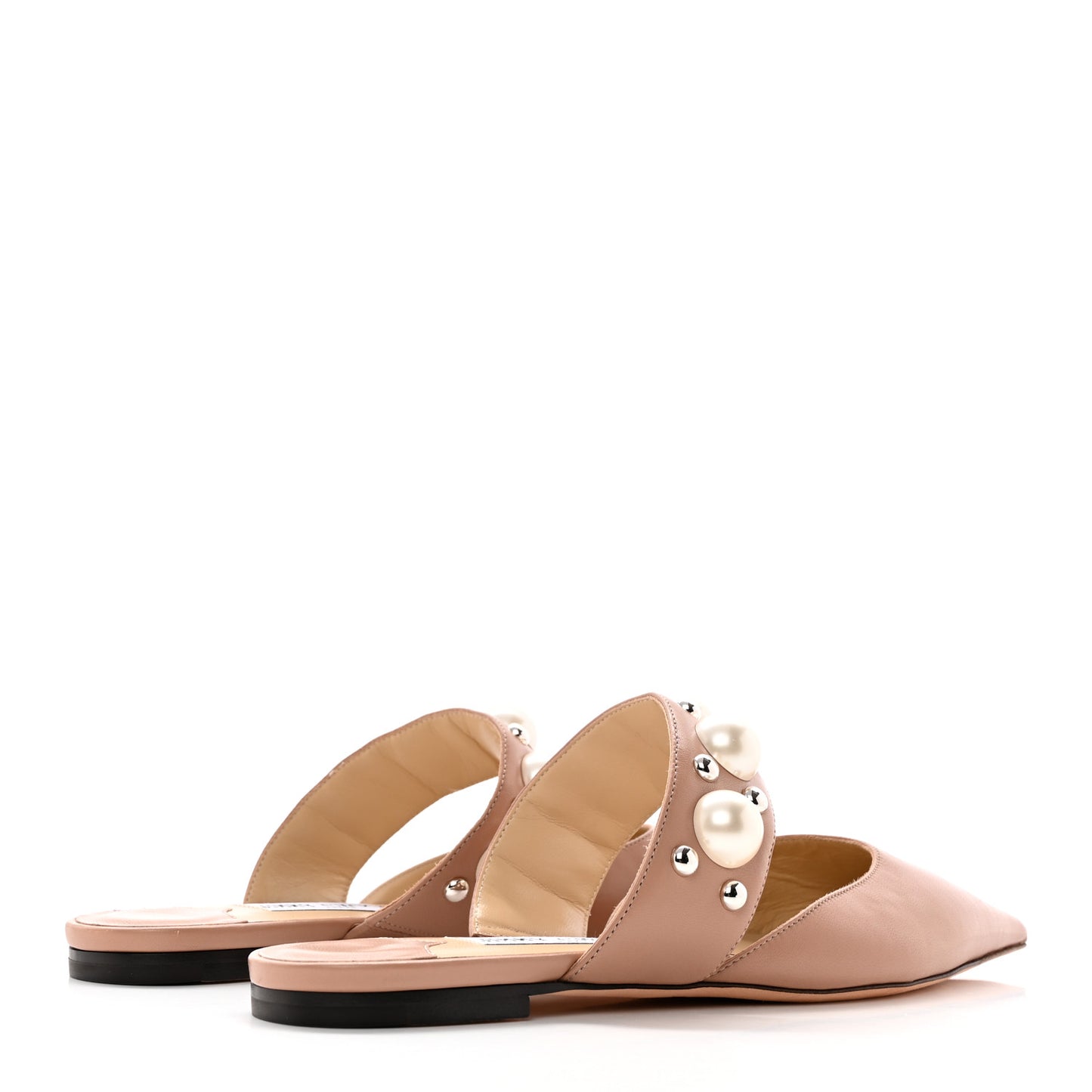 Nappa Pearly Stud Embellished Basette Flat Mules 37.5 Pink