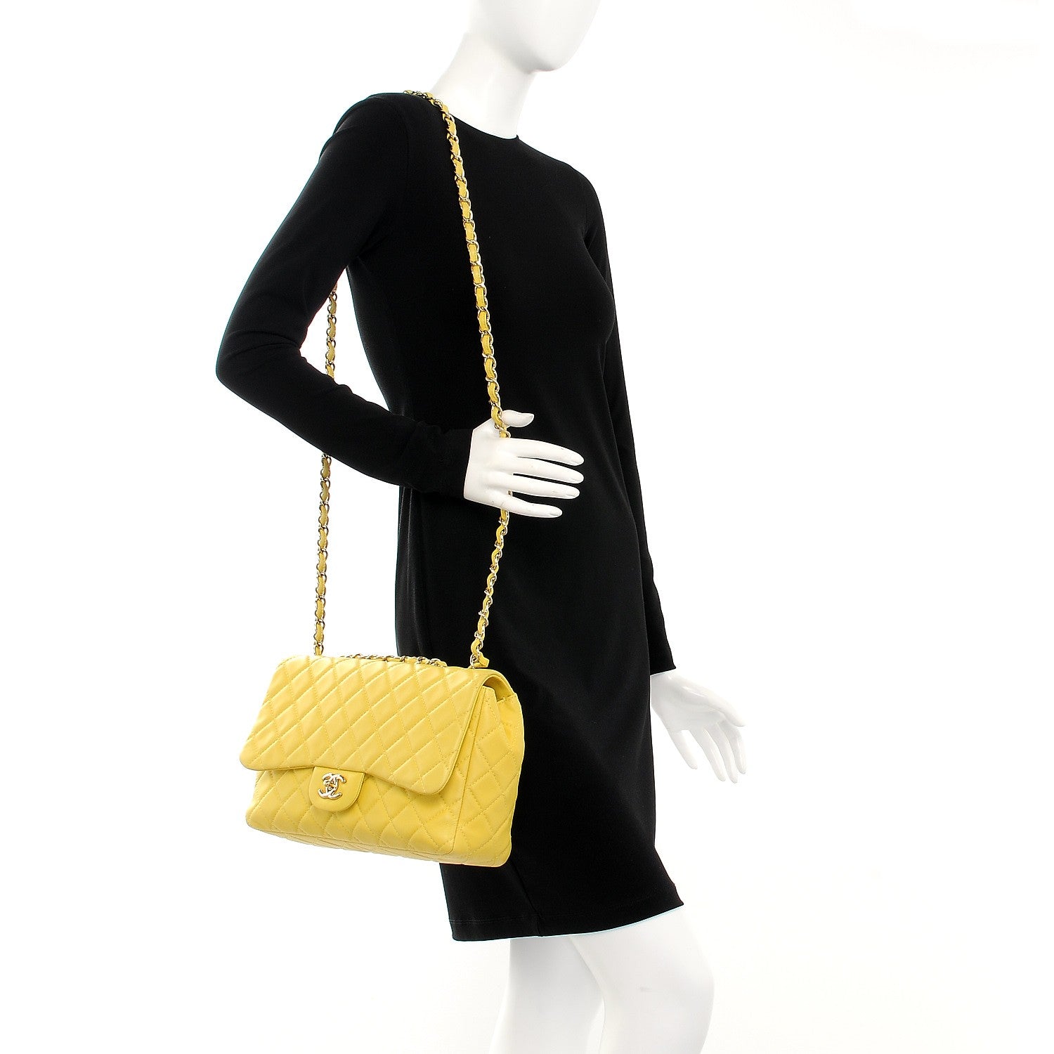 Chanel Lambskin Quilted Jumbo Single Flap Yellow 2 of 12