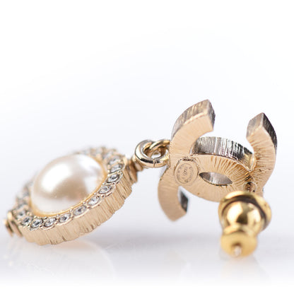 Chanel Crystal Pearl CC Drop Earrings Gold 4 of 5