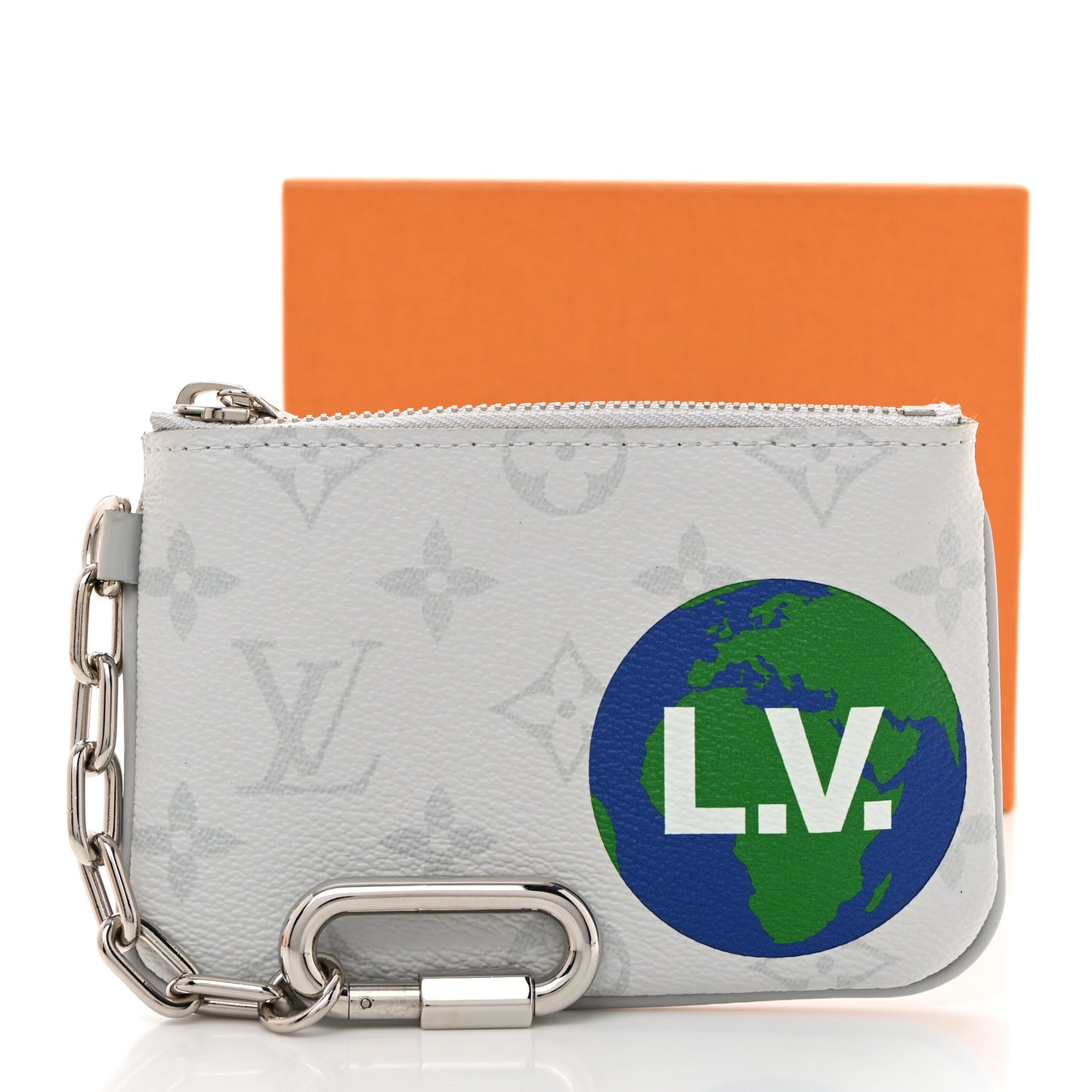 Monogram Stickers Key Pouch White