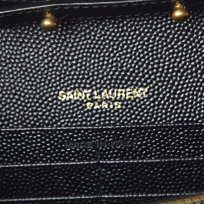 Saint Laurent Grain De Poudre Matelasse Chevron Monogram Chain Wallet Black 8 of 10