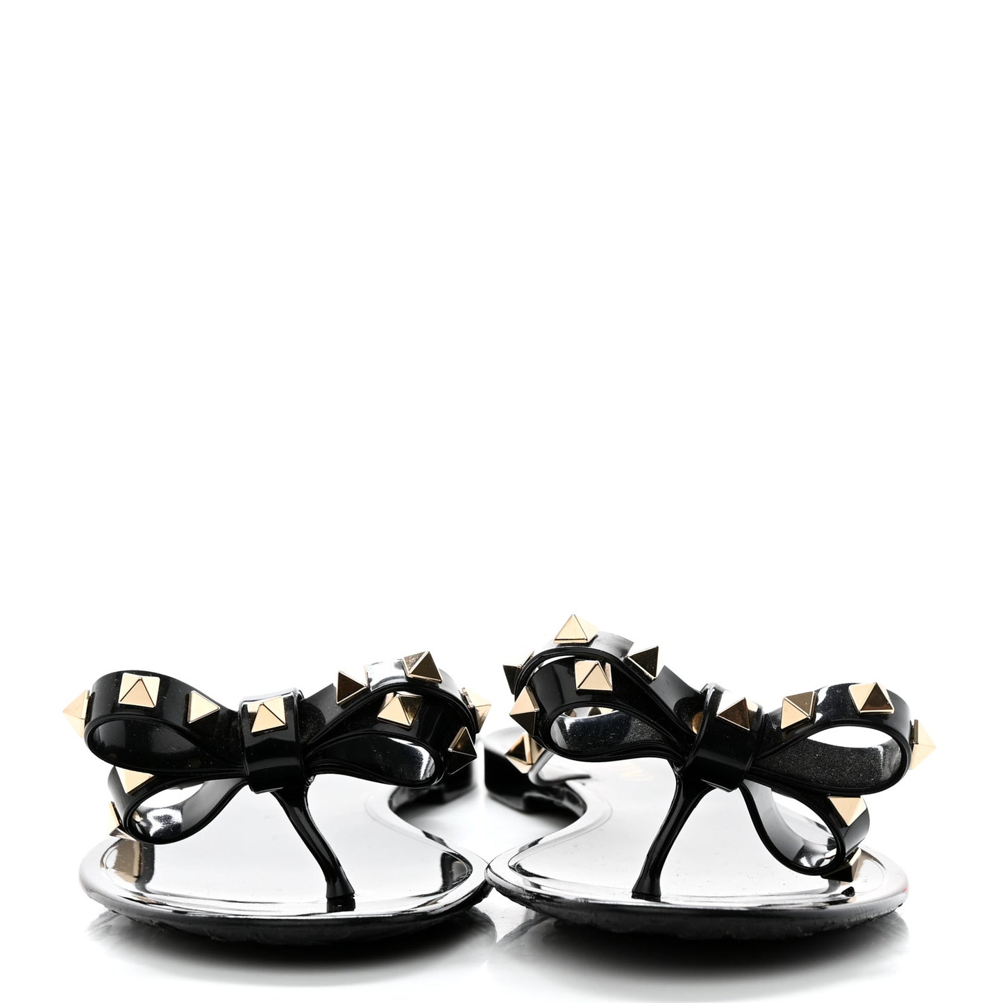 PVC Jelly Rockstud Bow Thong Sandals 38 Black