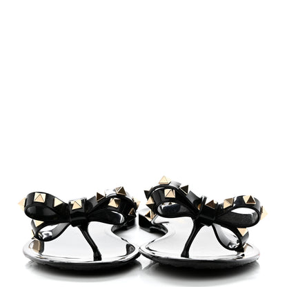 Valentino Garavani PVC Jelly Rockstud Bow Thong Sandals 38 Black 2 of 7