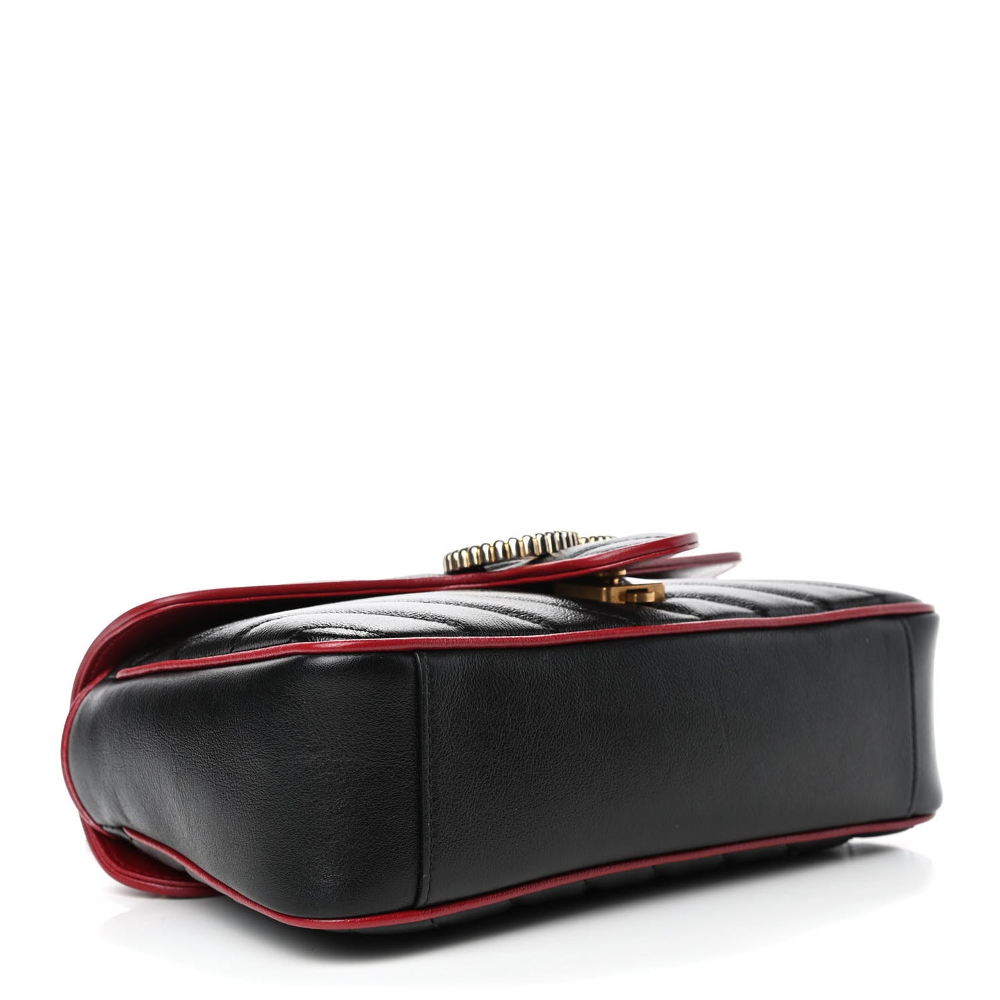 Vintage Effect Calfskin Matelasse Diagonal Small Torchon GG Marmont Shoulder Bag Black Romantic Cherry