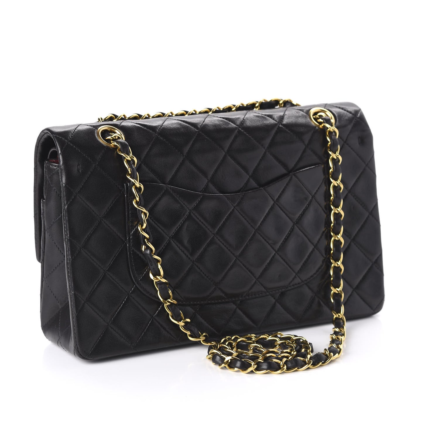 Lambskin Quilted Medium Double Flap Black