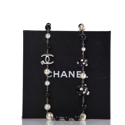 Chanel Beaded Globe Pearl CC Long Necklace Silver 7 of 7