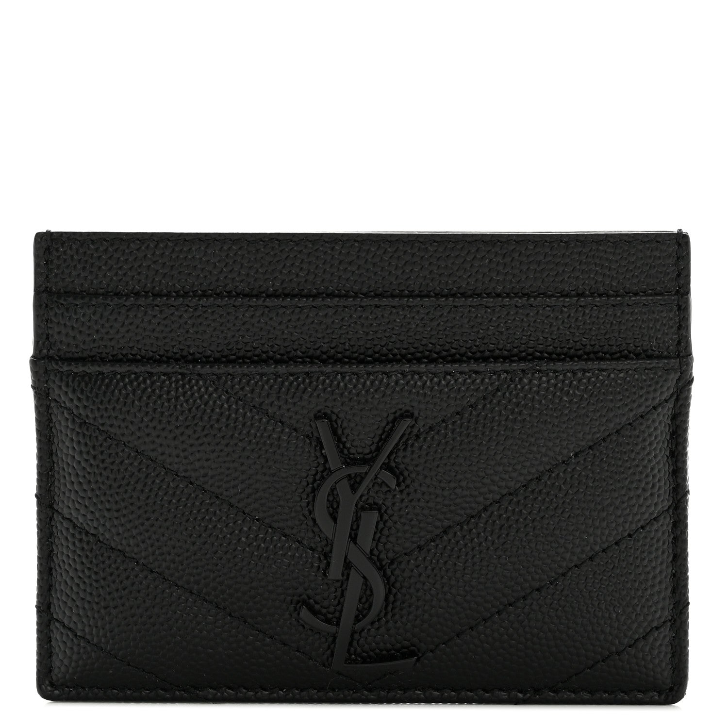 Saint Laurent Grain De Poudre Matelasse Chevron Monochrome Monogram Credit Card Case Black 1 of 8