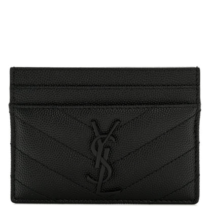 Saint Laurent Grain De Poudre Matelasse Chevron Monochrome Monogram Credit Card Case Black 1 of 8