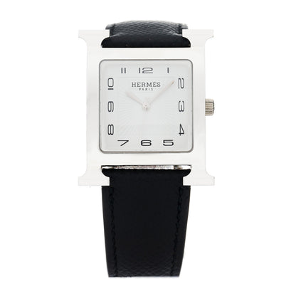 Hermes Stainless Steel Epsom 30.5mm Heure H Hour Quartz Watch Noir 1 of 5