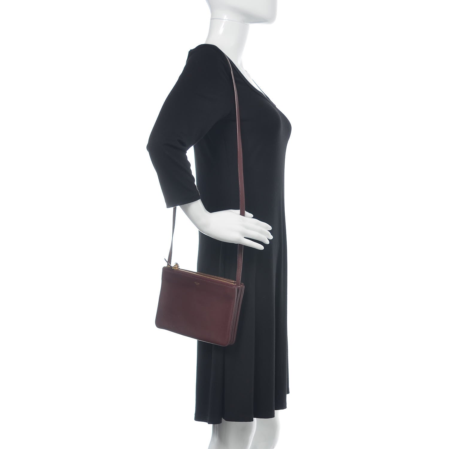 Celine Lambskin Small Trio Crossbody Bag Burgundy 2 of 14