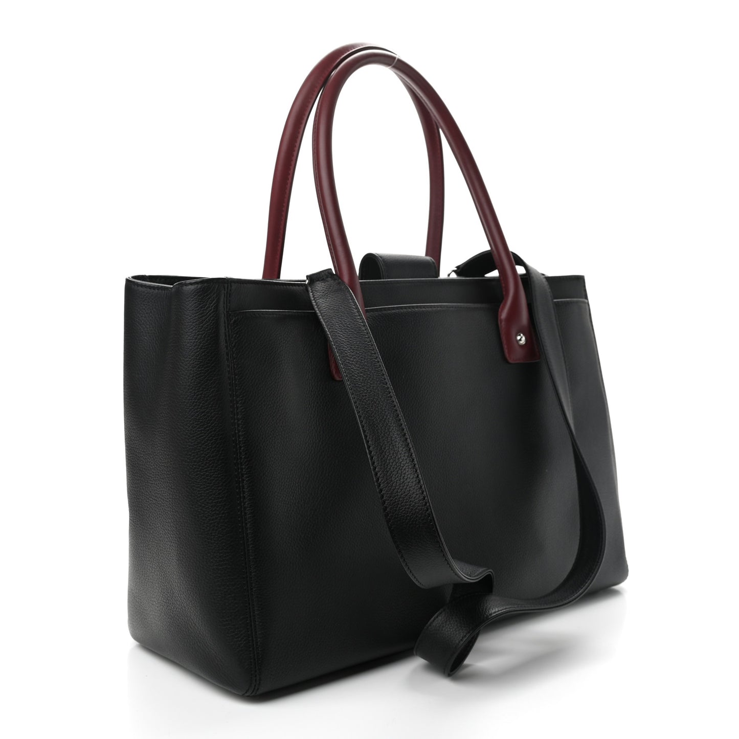 Calfskin Cerf Executive Shopper Tote Burgundy Black