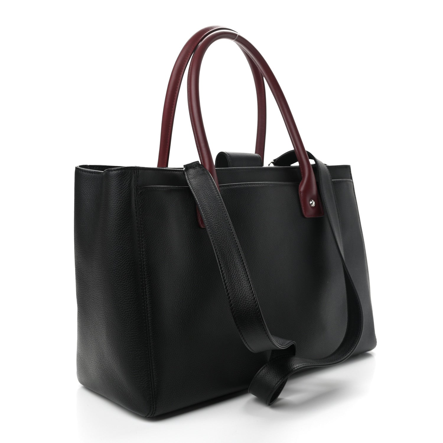 Chanel Calfskin Cerf Executive Shopper Tote Burgundy Black 2 of 9