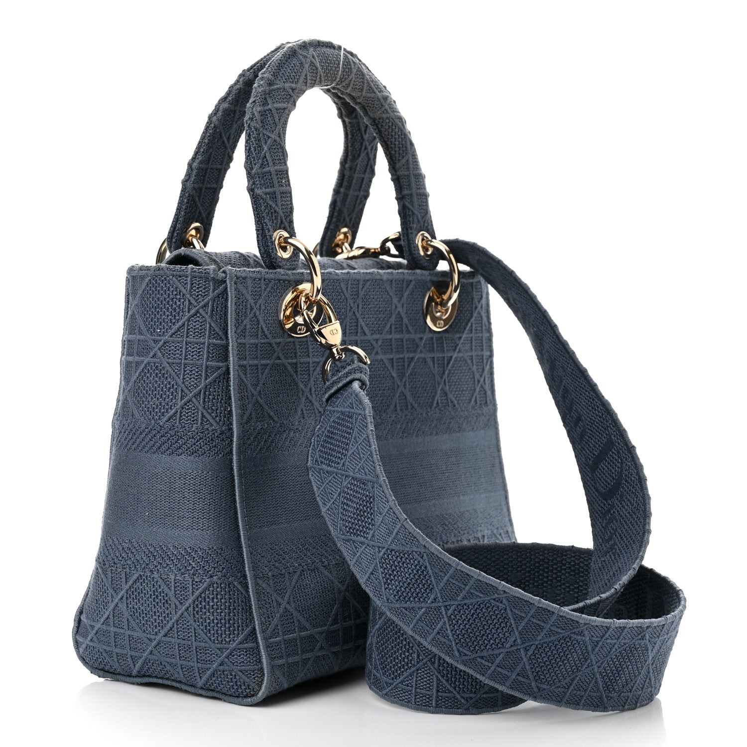 Christian Dior Canvas Embroidered Cannage Medium Lady D-Lite Denim Blue 3 of 11