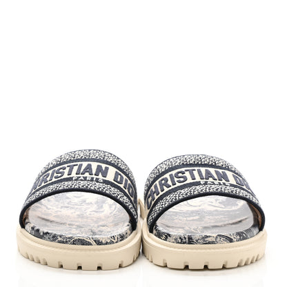 Christian Dior Canvas Toile de Jouy Embroidered Dway 10mm Slide Sandals 37 Deep Blue 2 of 9