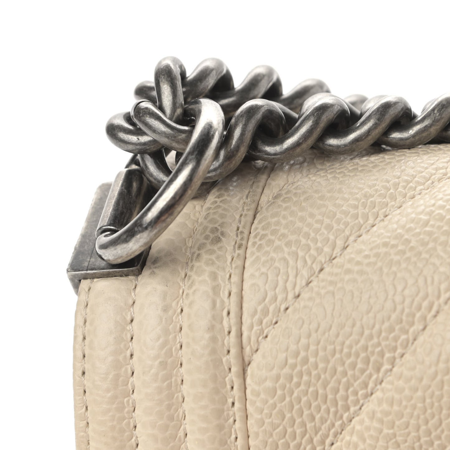 Caviar Chevron Quilted New Medium Boy Flap Beige