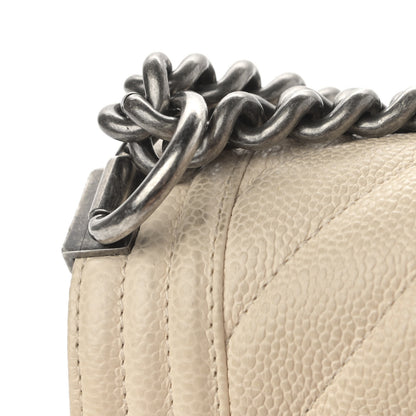 Chanel Caviar Chevron Quilted New Medium Boy Flap Beige 13 of 15
