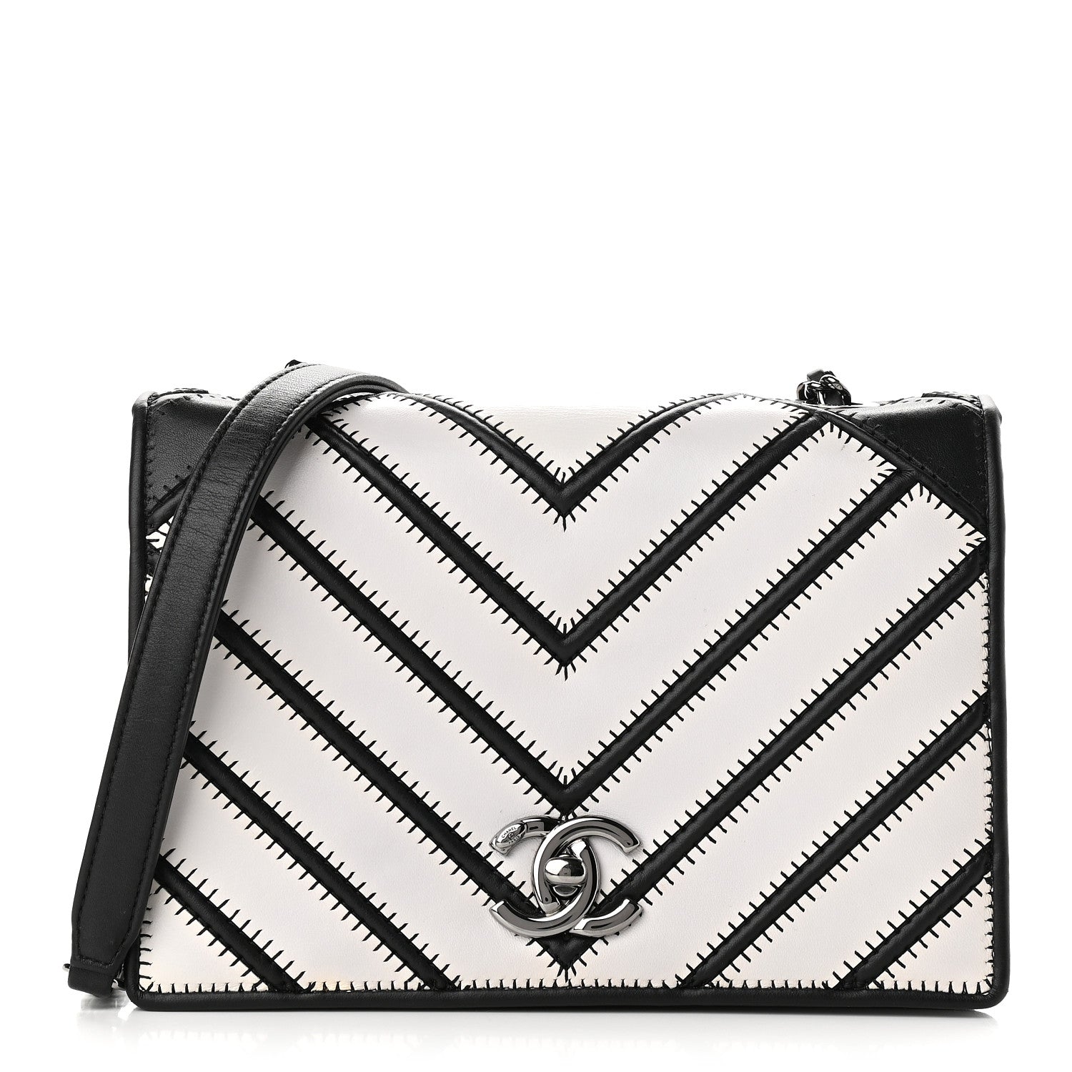 Chanel Lambskin Chevron Quilted Small Couture Flap Black White 1 of 11