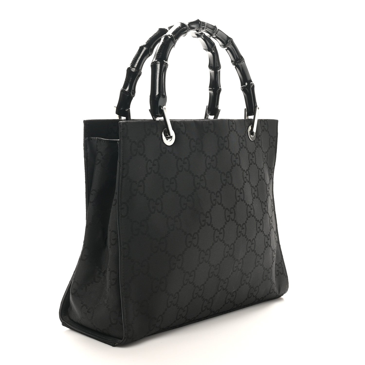 Gucci Nylon Monogram Bamboo Handle Bag Black 3 of 10