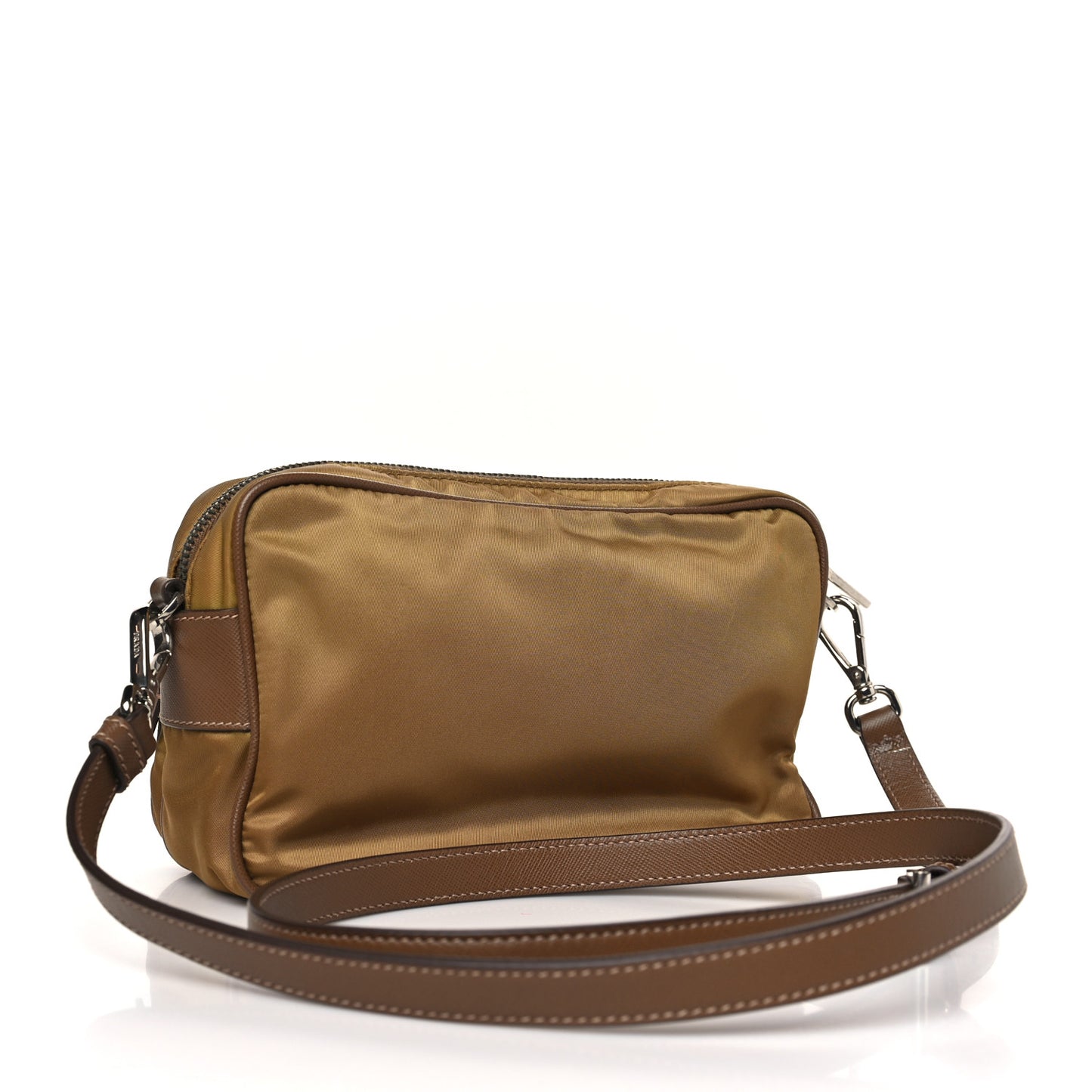 Nylon Saffiano Vela Double Zip Crossbody Bag Tabacco