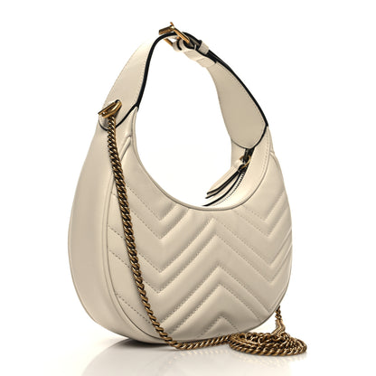 Gucci Calfskin Matelasse Chevron Mini GG Marmont Half Moon Hobo Mystic White 3 of 10