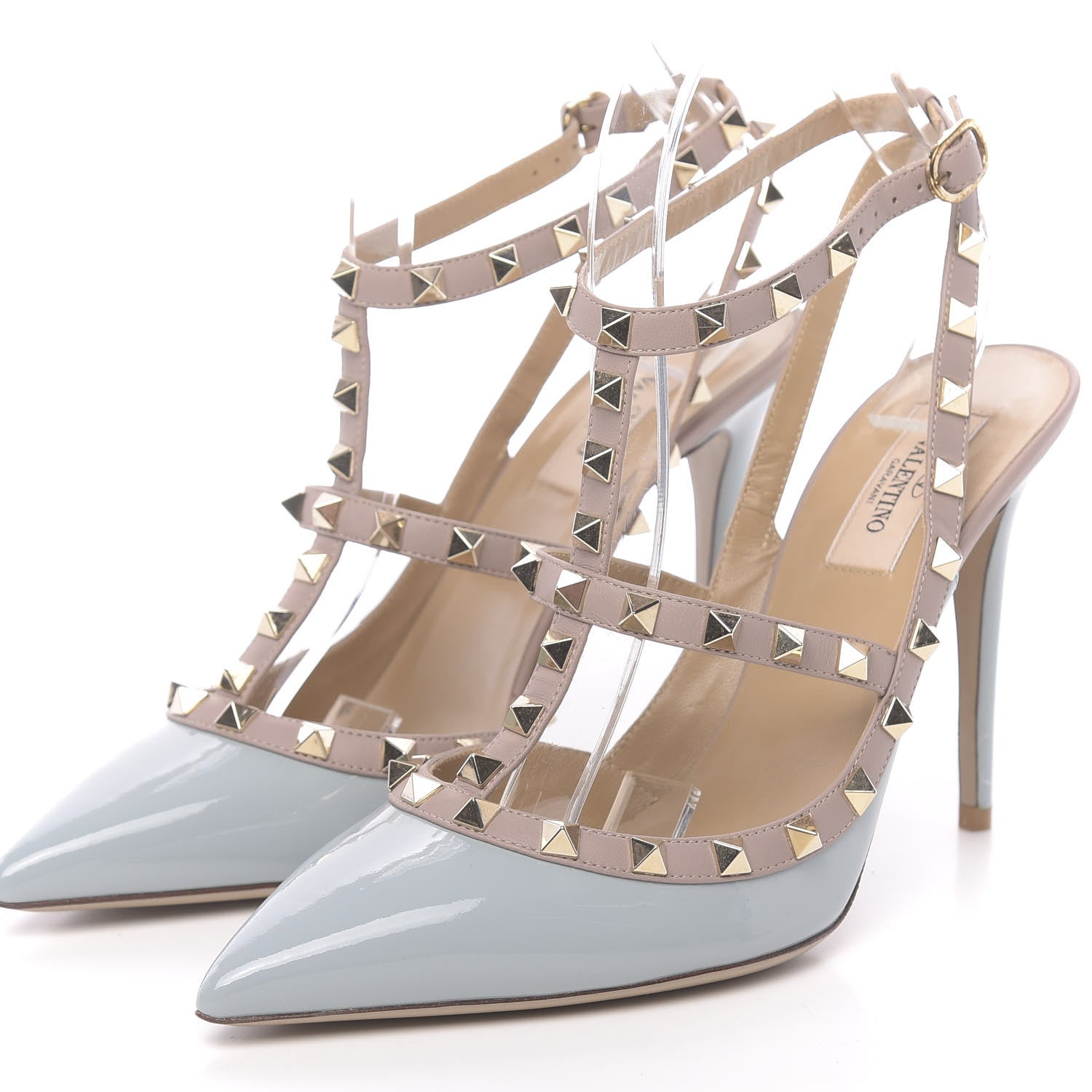 Valentino Garavani Patent Nappa Rockstud Ankle Strap 100mm Pumps 40.5 Sky Sorbet Poudre 3 of 8