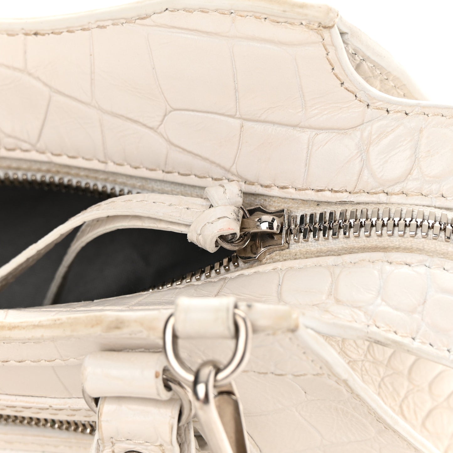 Extra Supple Calfskin Crocodile Embossed Neo Classic Silver Hardware Mini City White