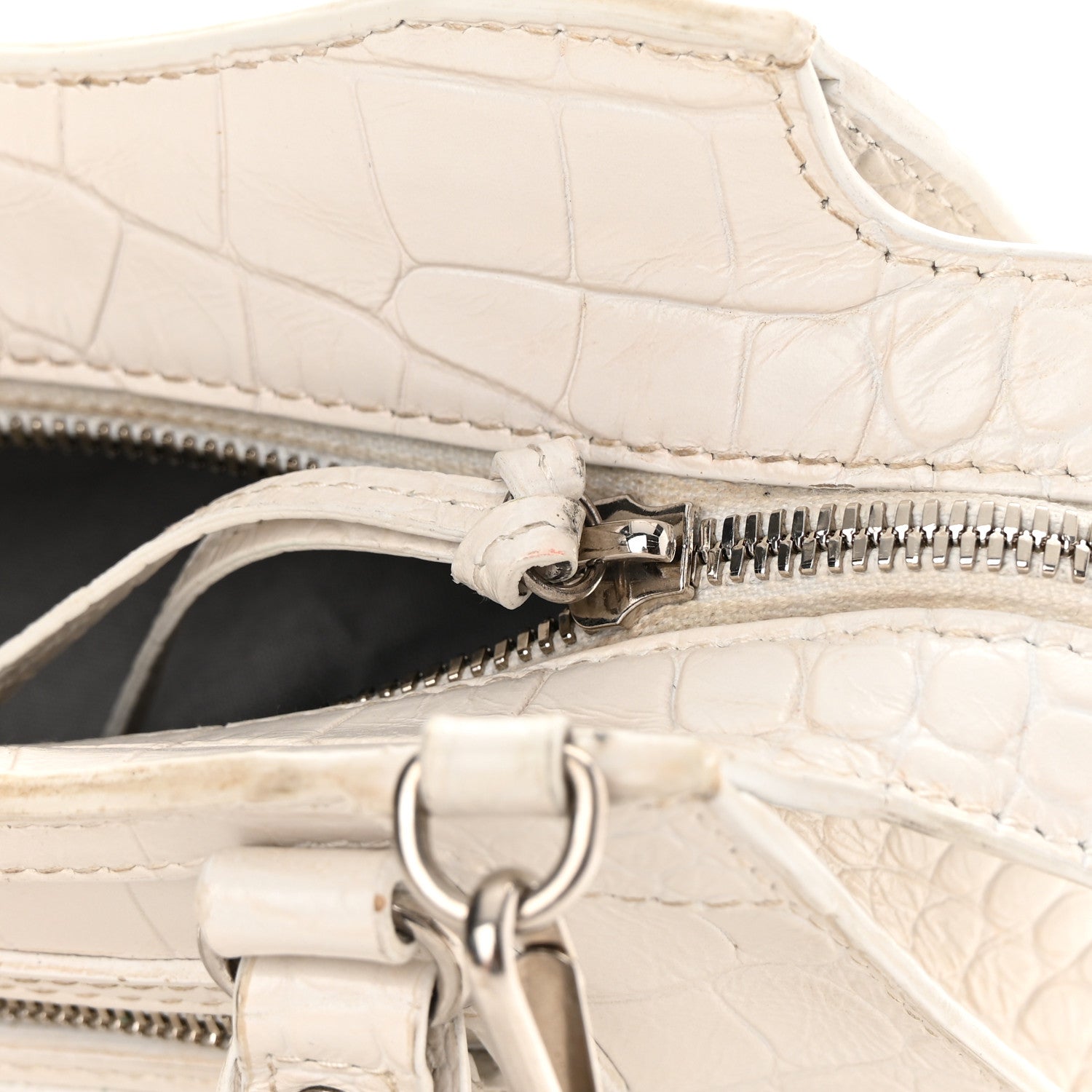 Balenciaga Extra Supple Calfskin Crocodile Embossed Neo Classic Silver Hardware Mini City White 13 of 17
