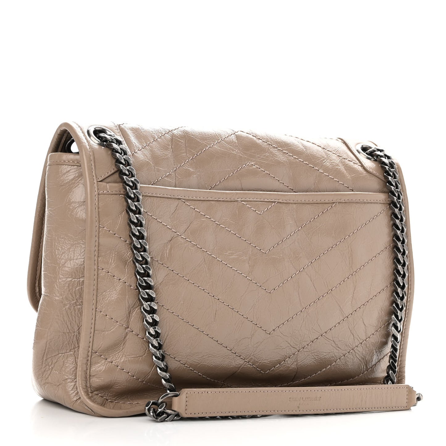 Crinkled Calfskin Matelasse Monogram Medium Niki Chain Satchel Gold Sand