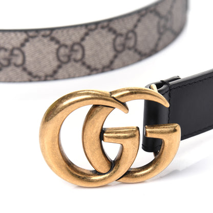 Gucci GG Supreme Monogram Matte Plutone Calfskin Double G 30mm Belt 95 38 Beige Ebony Black 5 of 7