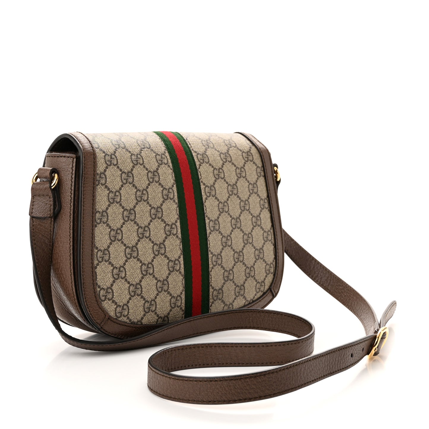 GG Supreme Monogram Web Small Ophidia Flap Messenger Bag Brown