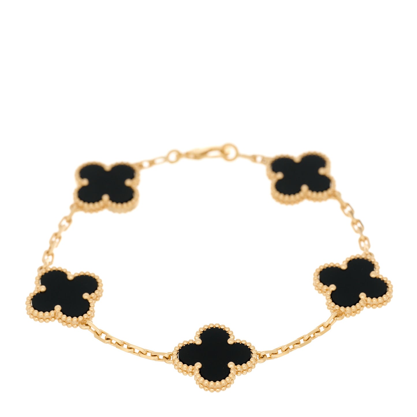 18K Yellow Gold Black Onyx 5 Motifs Vintage Alhambra Bracelet