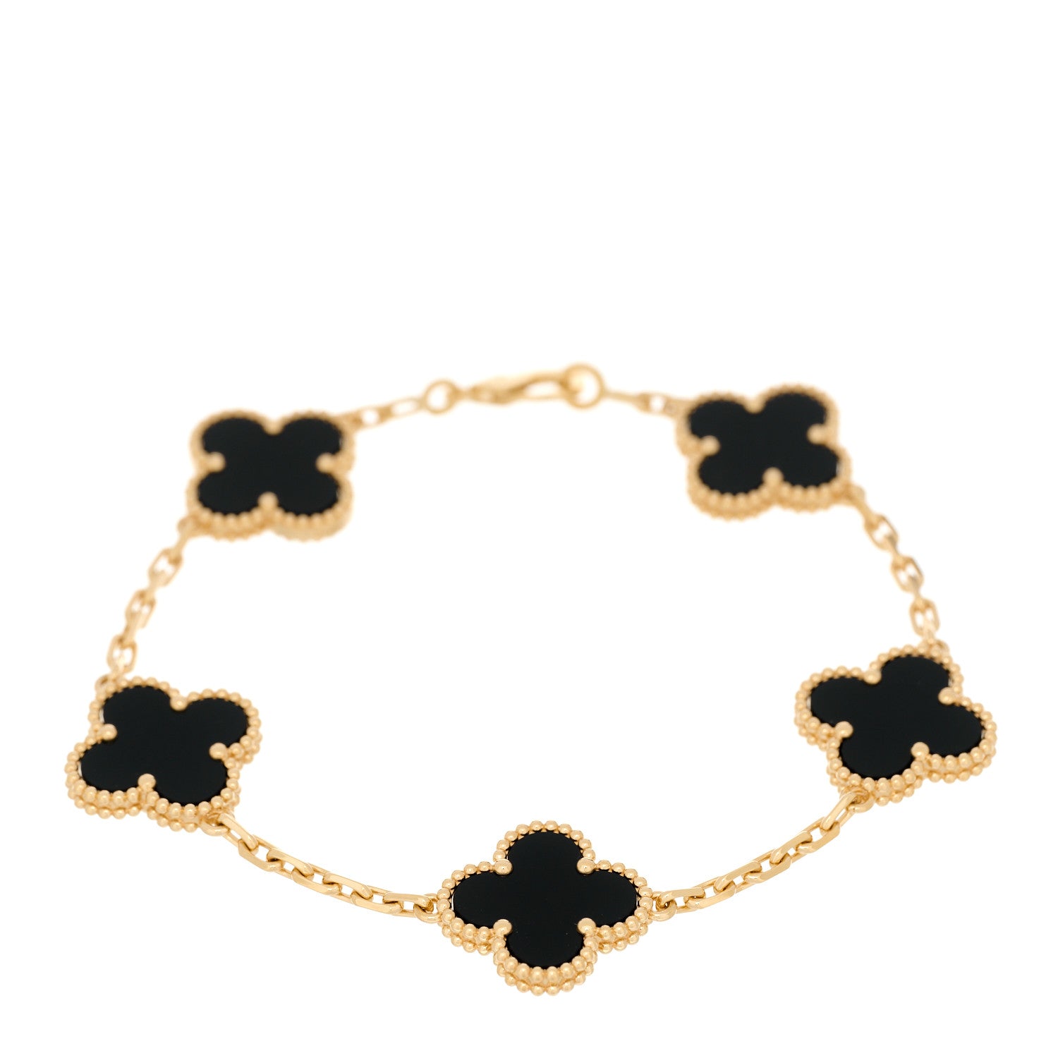 Van Cleef & Arpels 18K Yellow Gold Black Onyx 5 Motifs Vintage Alhambra Bracelet 1 of 4