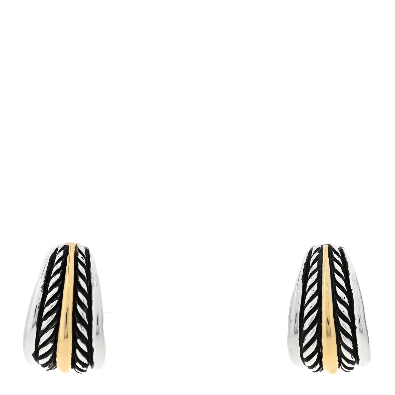 David Yurman Sterling Silver 18K Yellow Gold Cable Hoop Earrings 1 of 4