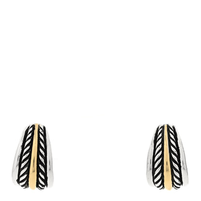 David Yurman Sterling Silver 18K Yellow Gold Cable Hoop Earrings 1 of 4