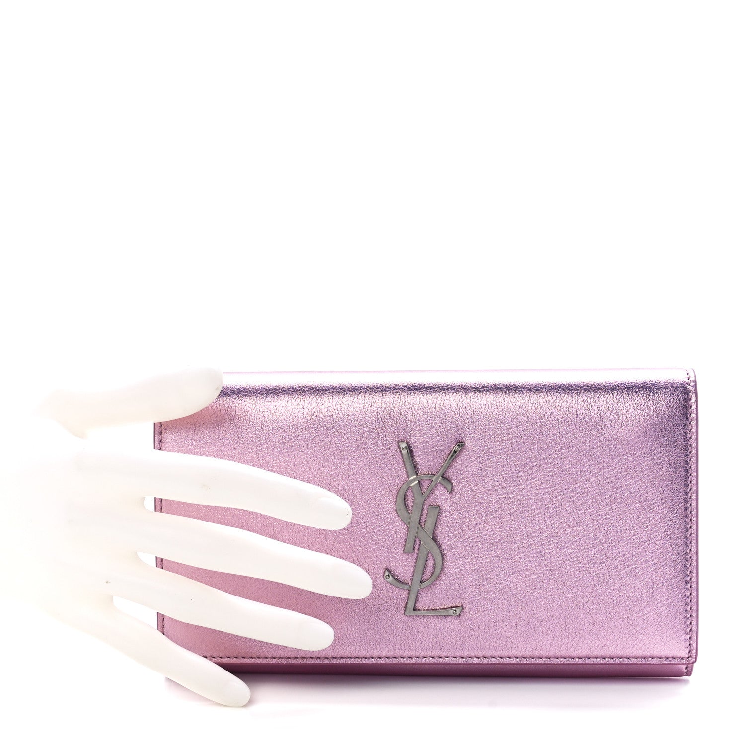 Saint Laurent Metallic Calfskin Classic Monogram Cassandre Wallet New Azalea 2 of 11
