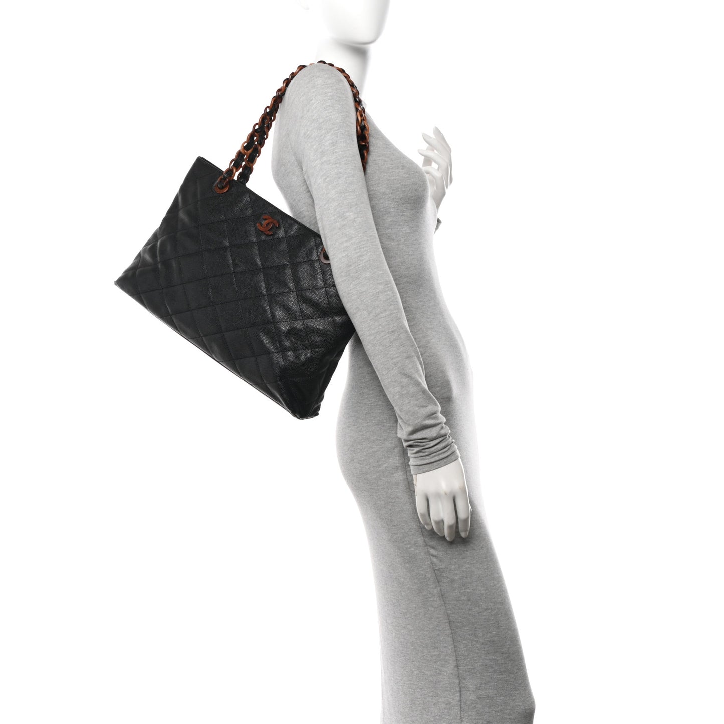 Caviar Quilted Wood XL Grand Shopping Tote GST Black