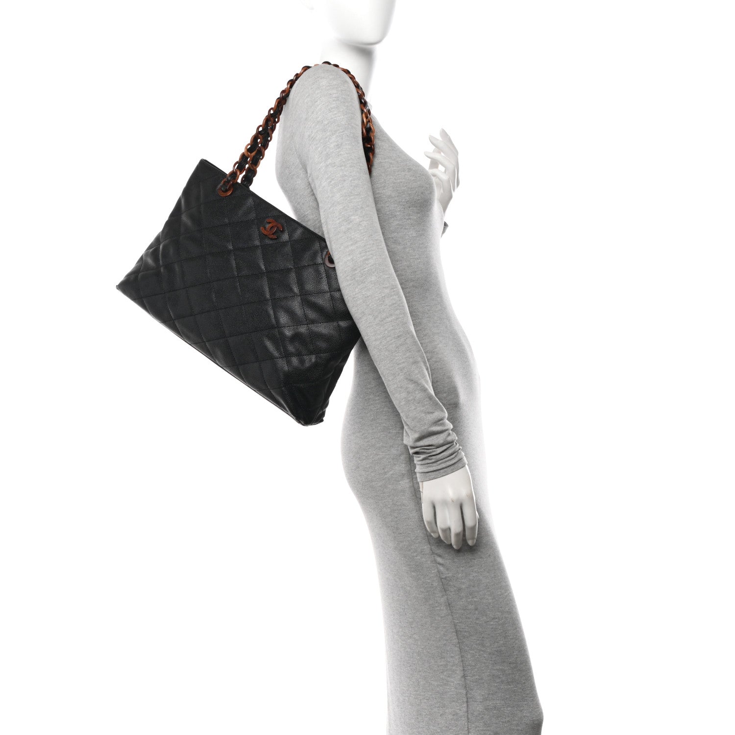 Chanel Caviar Quilted Wood XL Grand Shopping Tote GST Black 2 of 12