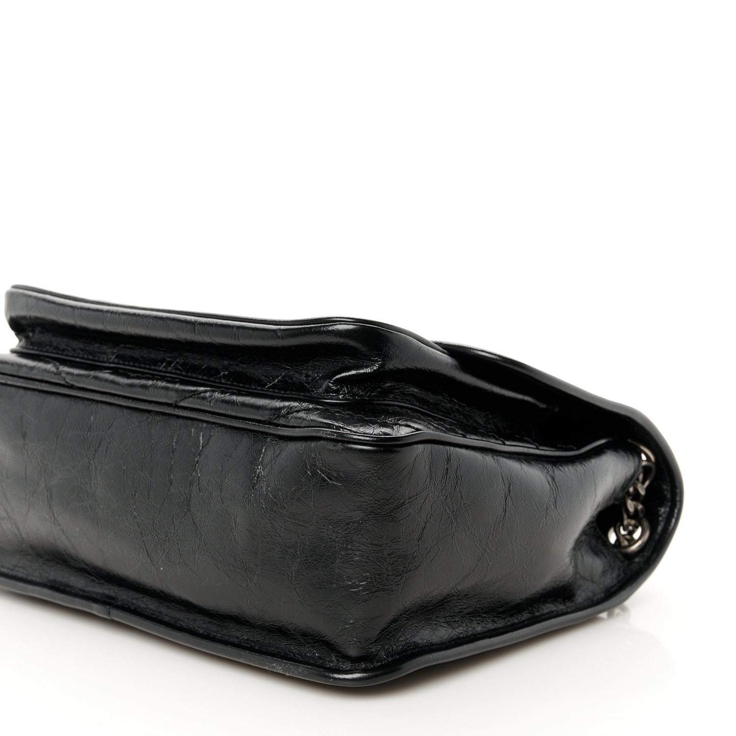 Crinkled Calfskin Matelasse Monogram Medium Niki Chain Satchel Black
