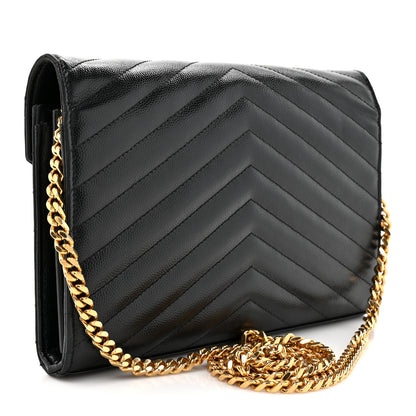 Saint Laurent Grain De Poudre Matelasse Chevron Monogram Chain Wallet Black 3 of 15