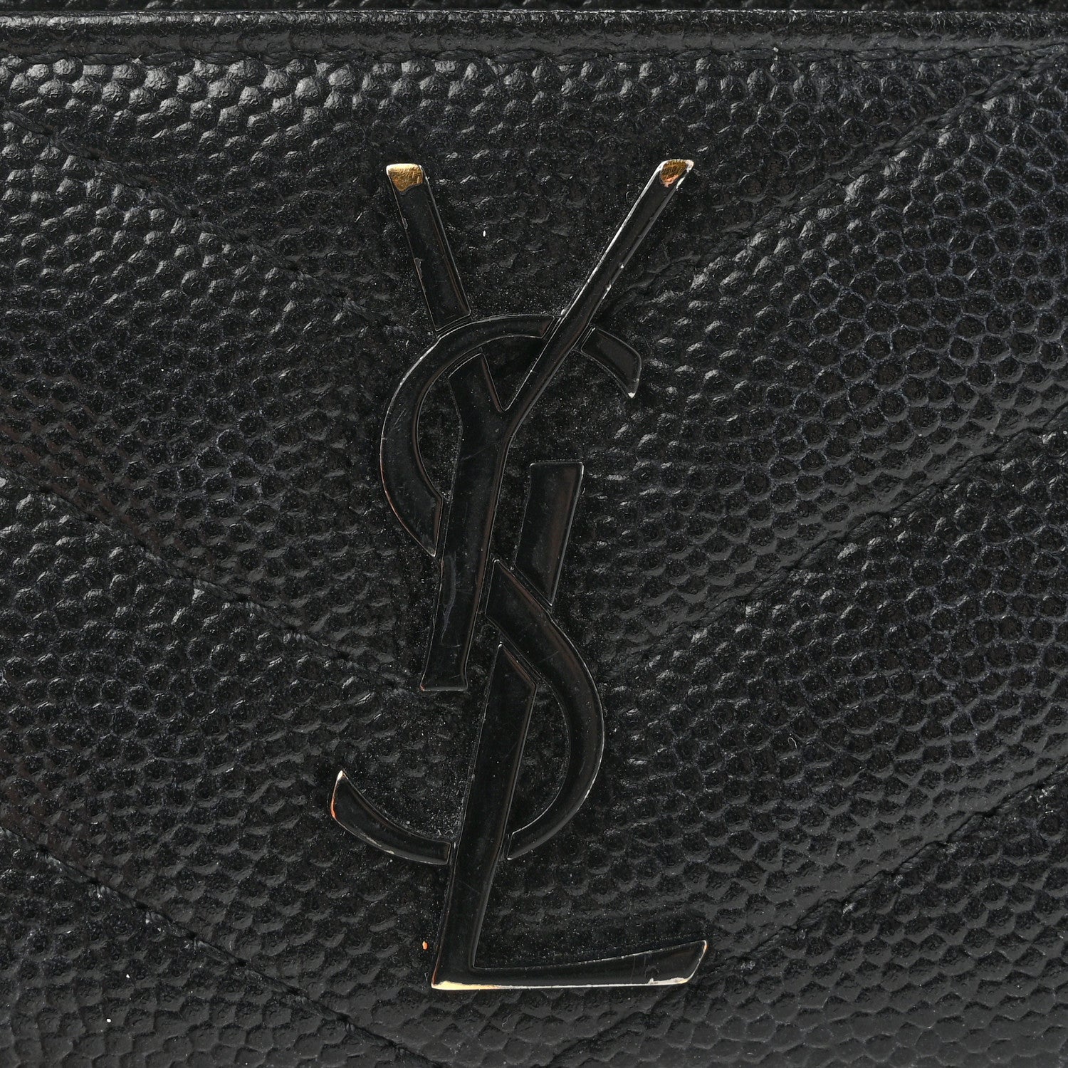 Saint Laurent Grain De Poudre Matelasse Chevron Monochrome Monogram Credit Card Case Black 11 of 12