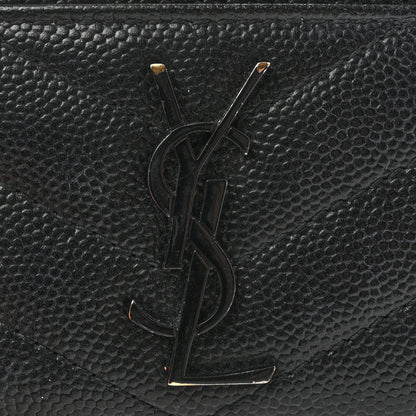 Saint Laurent Grain De Poudre Matelasse Chevron Monochrome Monogram Credit Card Case Black 11 of 12