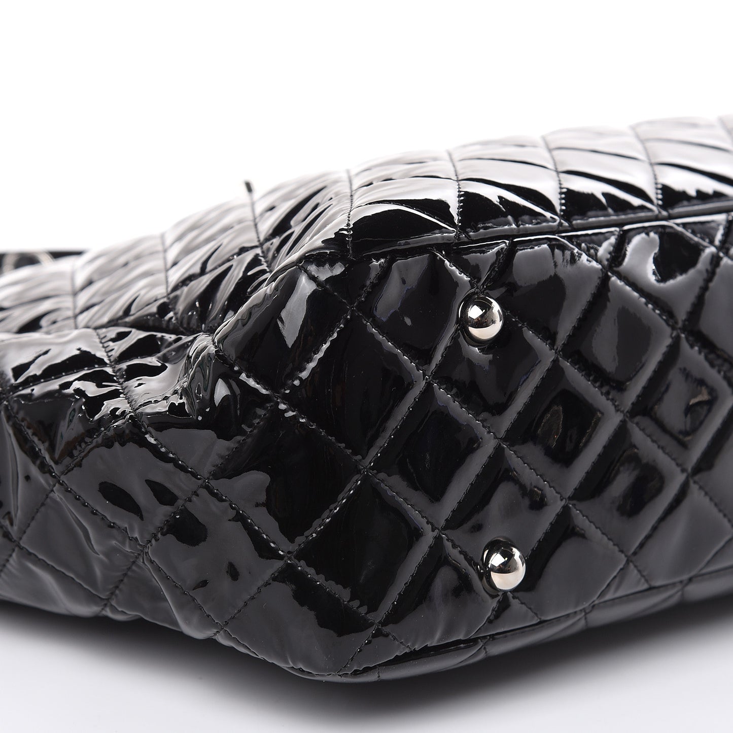 Patent Quilted Large Classic Shopping Tote Black