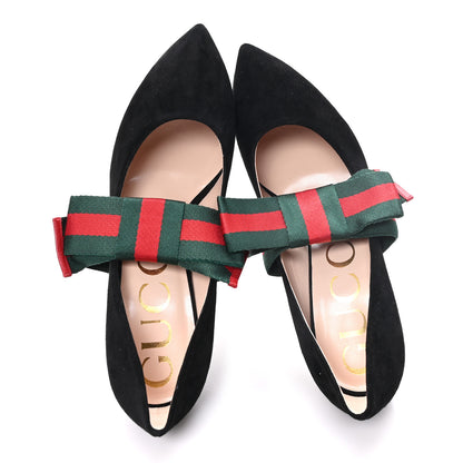 Gucci Kid Scamosciato Removable Web Bow High Heel Pumps 39.5 Black 2 of 9