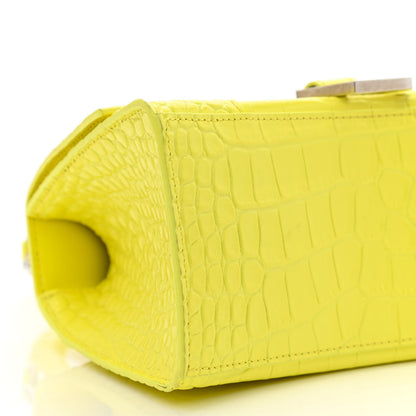 Balenciaga Shiny Calfskin Crocodile Embossed Small Hourglass Top Handle Bag Light Yellow 10 of 11