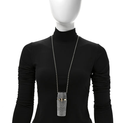Chanel Metal Resin Lambskin Crystal Lipstick Case Long Necklace On Chain Silver Black Gold 2 of 4