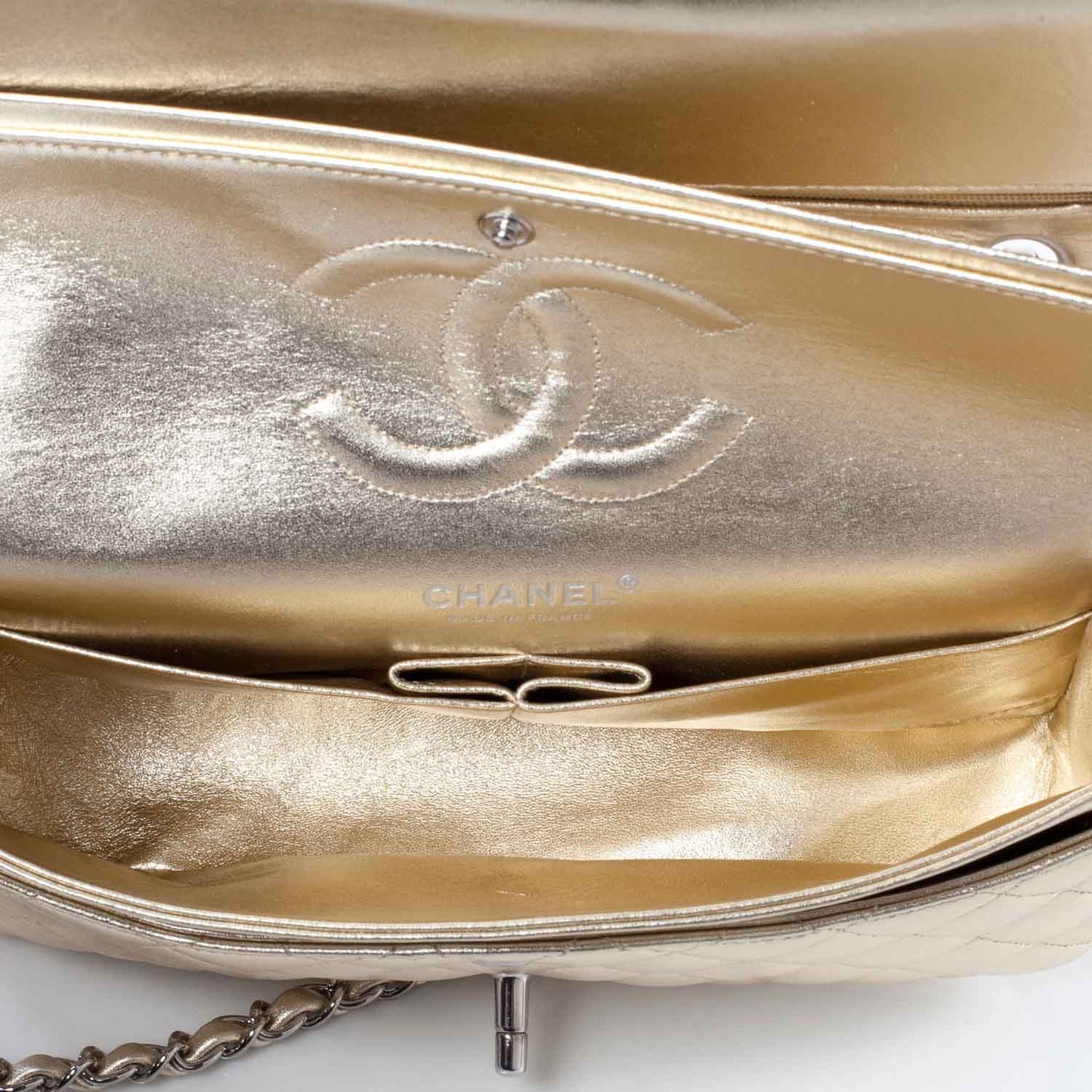 Lambskin Medium Double Flap Gold